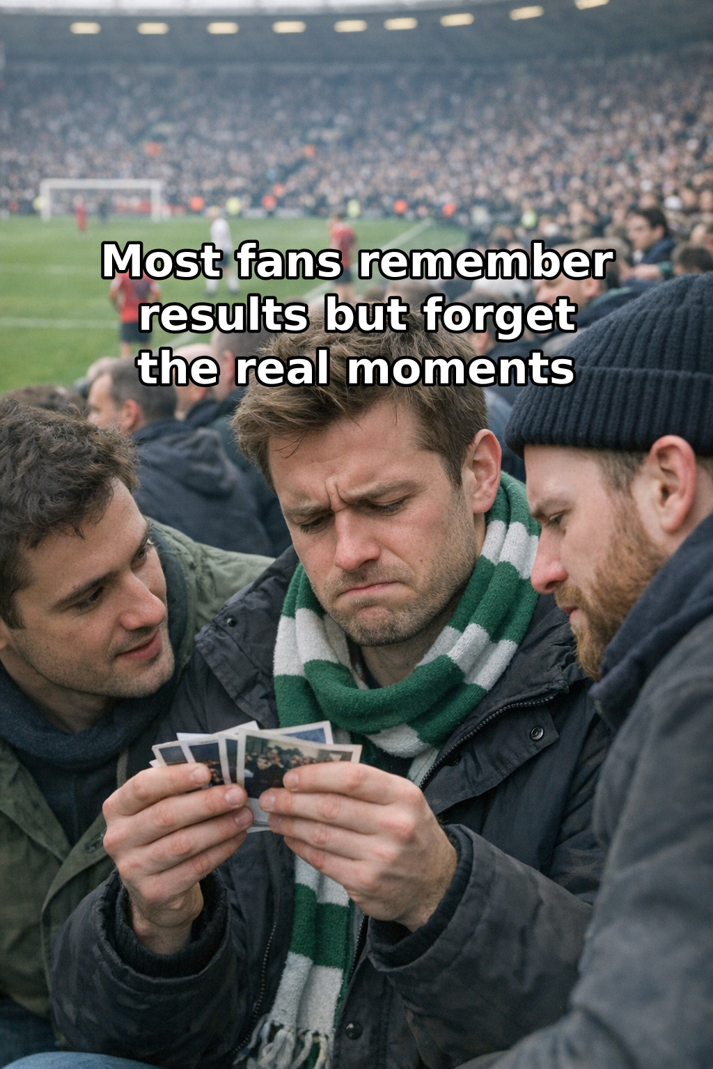 Friends in football city setting